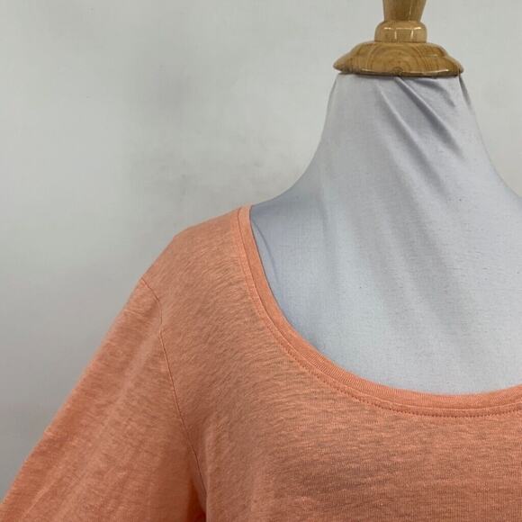 Eileen Fisher Shirt Womens L Large Peach Linen Quarter Sleeve Scoop Neck Top - Picture 4 of 13